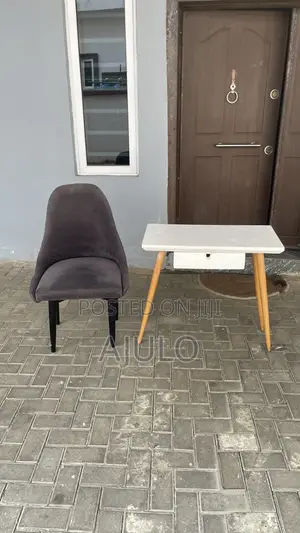 White Table & Dark Grey Suede Chair Combo