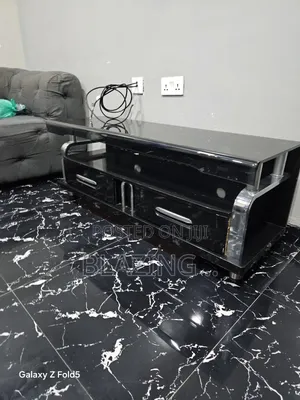 Tempered Glass Top TV Stand - Black & Silver