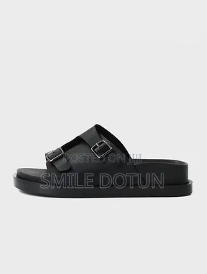 Hermes Style Men's Leather Slippers - Black