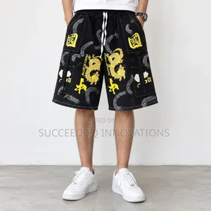Men's Black Baggy Cargo Shorts Dragon Graphic
