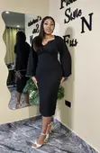 Florence Formal Dress - Black Crepe Bell Sleeve - 2