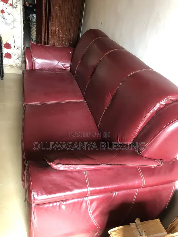3 Seater Sofa - Wine Colour, Leather - 1