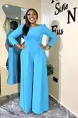 Turquoise Korean Crepe Jumpsuit - 3