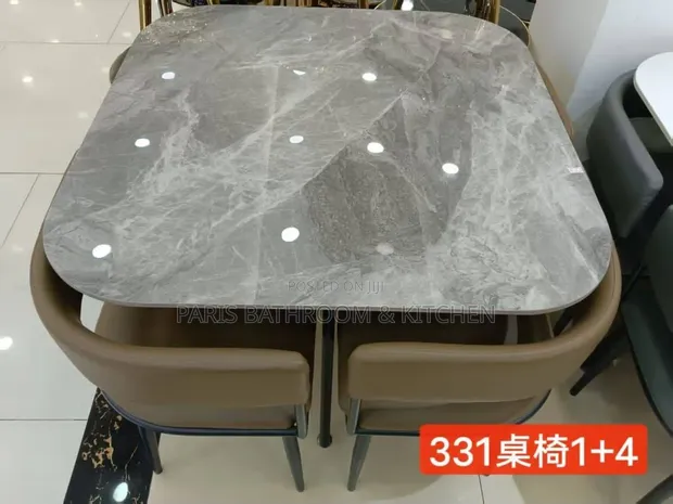 4 Seater Marble Brown Dining Set - 1