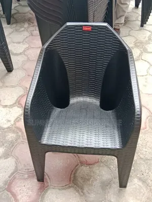 Modern Black Rattan-Style Plastic Armchair