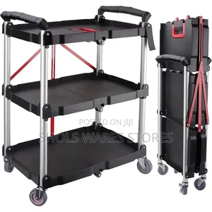 3-Tier Foldable Catering Trolley Da Aka Yi Da Tayoyi