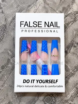 Blue Press-On False Nails - 24 Pieces DIY Artificial Nails