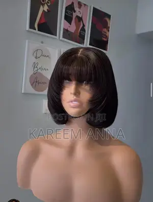 Short Bone Straight Fringe Bob Wig