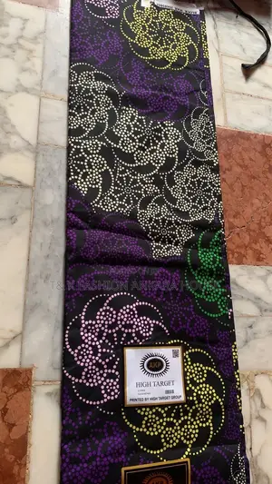 High Target Block Wax Ankara Fabric, 6 Yards (Black, Purple, Yellow)