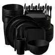 Brand New AbsorbaStone Black Plastic Dishes, Cups & Cutlery Set - 1