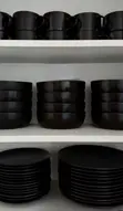 Brand New AbsorbaStone Black Plastic Dishes, Cups & Cutlery Set - 3