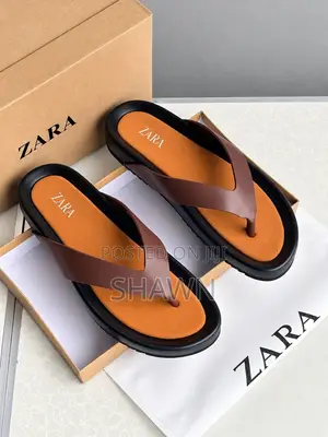 Zara Luxury Leather Flip Flops - Black