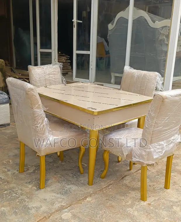 Luxury 4-Seater Dining Set - Gold Accents - 1