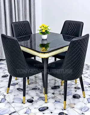 Luxury 4-Seater Dining Set - Black Marble & Gold