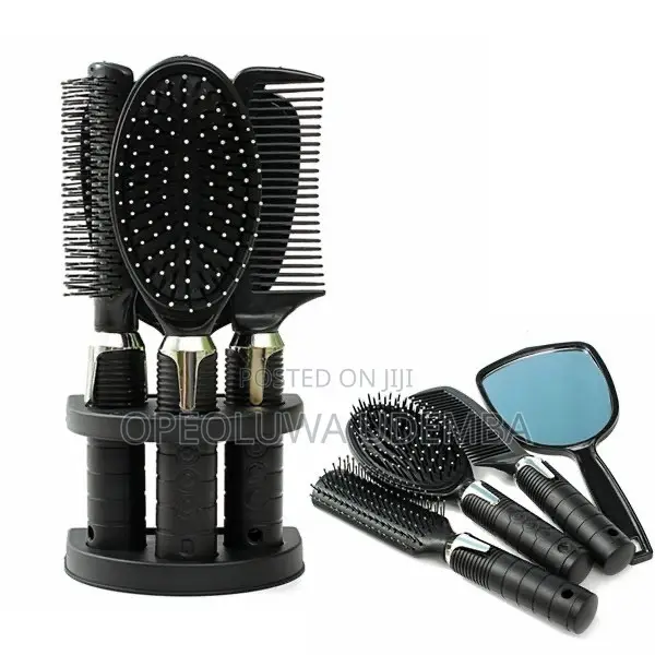 5-in-1 Comb and Brush Set with Stand & Mirror - 1