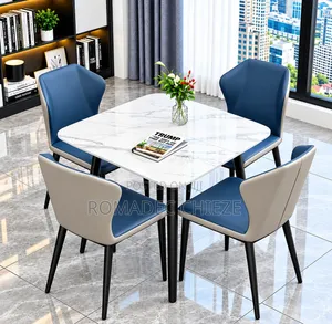 Modern Luxury Dining Set - 4 Chairs, White Marble Top