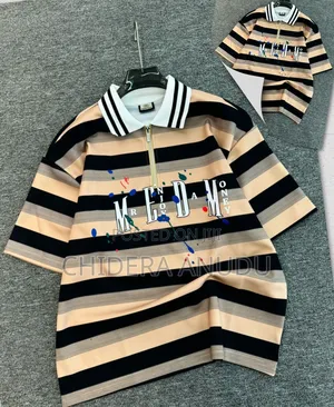 MR ENJOY DA MONEY Striped Zip-Neck Polo Shirt