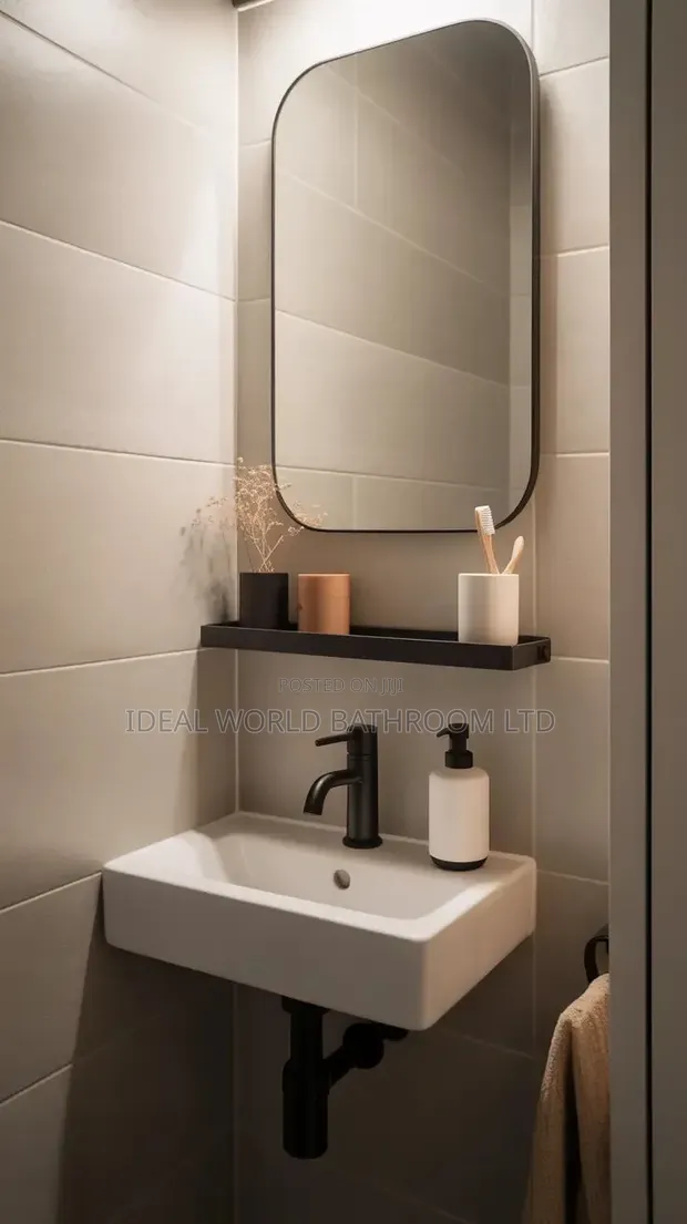 Complete Wash Hand Basin with Mirror, Tap & Shelves - 1