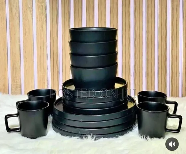 16-Piece Ceramic Dinner Set - Black - 1