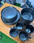 16-Piece Ceramic Dinnerware Set - Black - 2