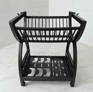 2-Tier Black Dish Drying Rack with Tray and Wheels