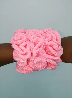 3Pcs Pink Crochet Scrunchies Bundle - Thick Handmade