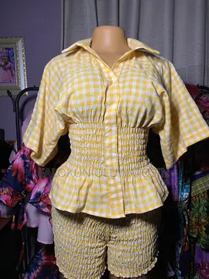 Women's Yellow Cotton Two-Piece Short Set - Brand New