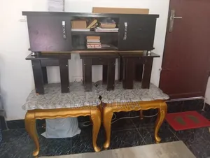 Multipurpose Wooden TV Stand with 3 Stools