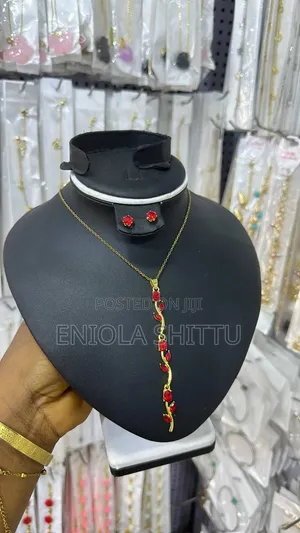 Nayola's Red Gemstone Necklace & Earrings Set