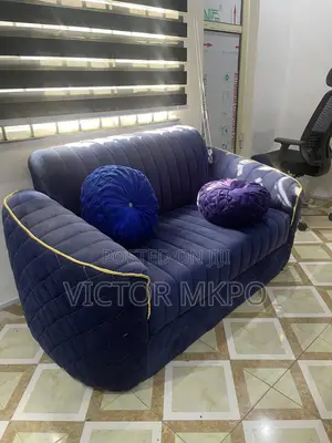 Medium Royal Blue Velvet Sofa with Gold Accents
