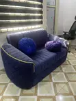 Medium Royal Blue Velvet Sofa with Gold Accents - 1