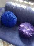 Medium Royal Blue Velvet Sofa with Gold Accents - 2