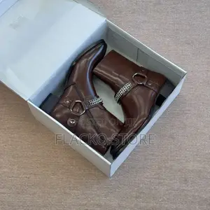 Premium Heeled Leather Buckle Chain Strap Ankle Boots