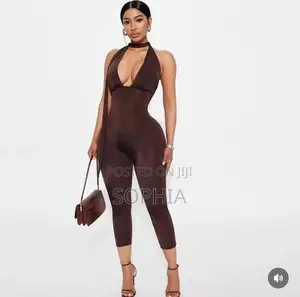 Shein Brown Backless Skinny Jumpsuit