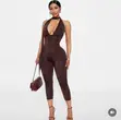 Shein Brown Backless Skinny Jumpsuit - 1