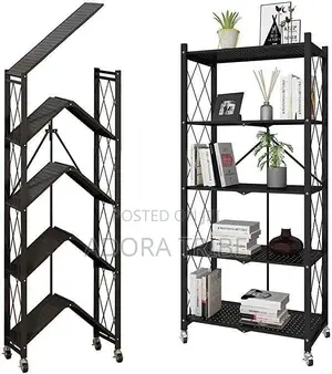 5-Tier Foldable Metal Storage Rack with Wheels