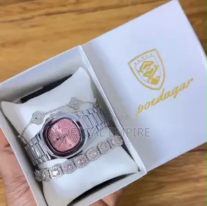 Poedagar Luxury Pink Dial Watch & Jewellery Set