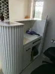 Used Off-White Reception Table with Storage - 2