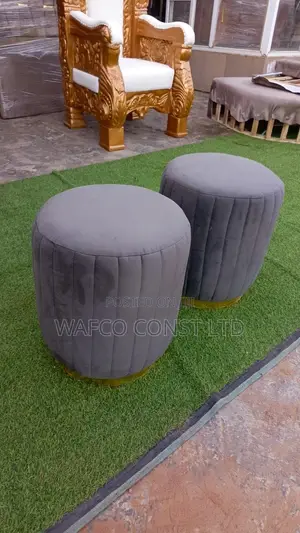 Luxury Grey Velvet Round Stools (Set of 2)