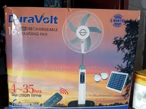 Duravolt Rechargeable Standing Fan with Solar Panel & 2 Bulbs