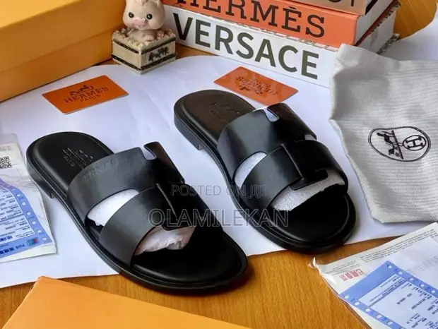 Black Hermes Slippers - 1