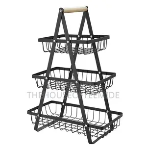 Fruit Basket for Kitchen Use - Black, 3 Compartments