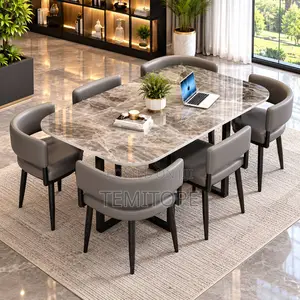 Modern Marble & Upholstered Dining Set