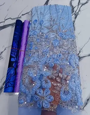 Luxury Beaded Lace Fabric - 5 Yards
