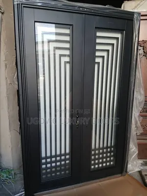5ft Modern Black Double Security Glass Door