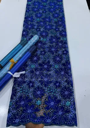 Brand New Blue Lace Fabric - Asoebi Style