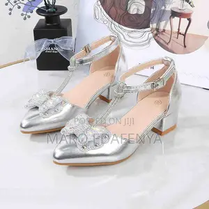 Brand New Silver Block Heel Pointed Toe Shoes - Size 36