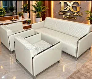 5-Seater White Leather Office & Reception Sofa Set