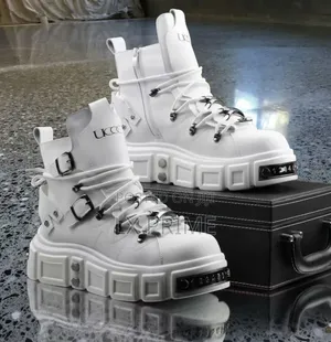 UCCO White Chunky Platform Combat Boots