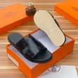 Hermes Black Embossed Crocodile-Pattern Men's Slides - 2
